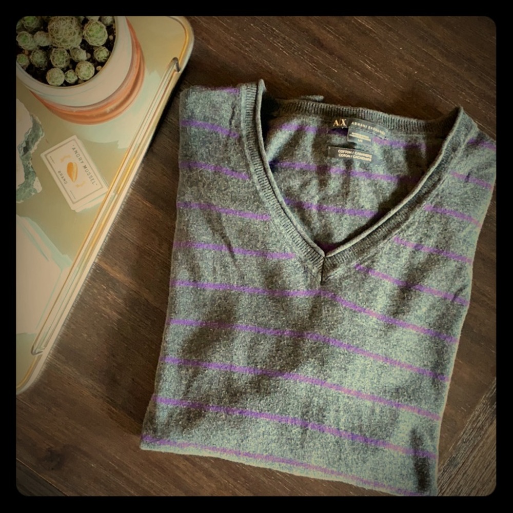 AX Armani Cotton + Cashmere V Neck Sweater